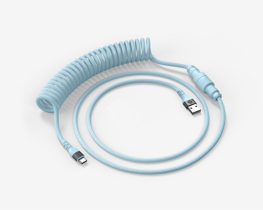 câble spiralé bleu pastel
